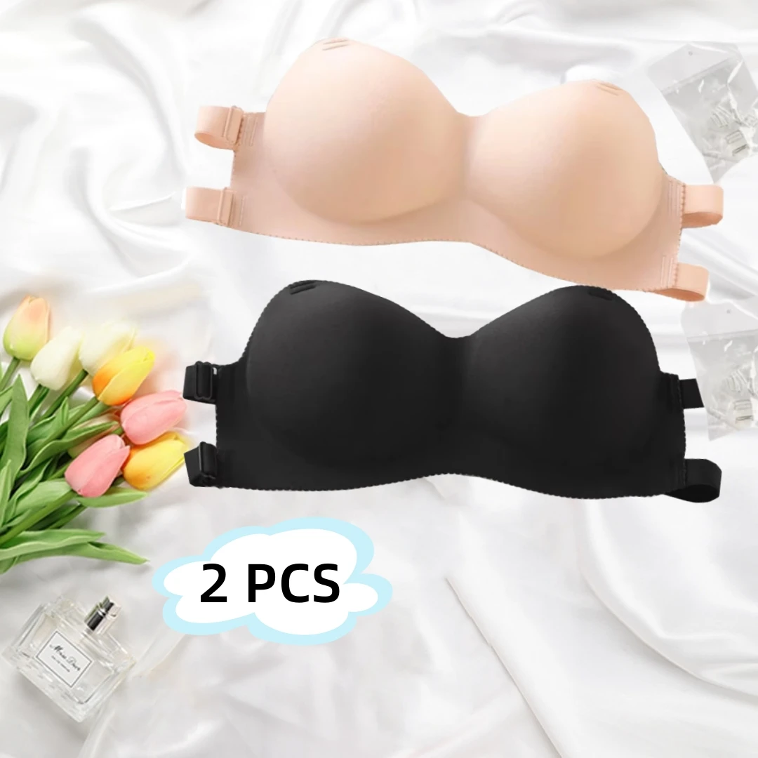 2 PCS Women's Underwear One-piece Non-marking Push-up Non-steel Ring Sexy Sling Invisible Shoulder BreastNon-Wrapping Strap Bra