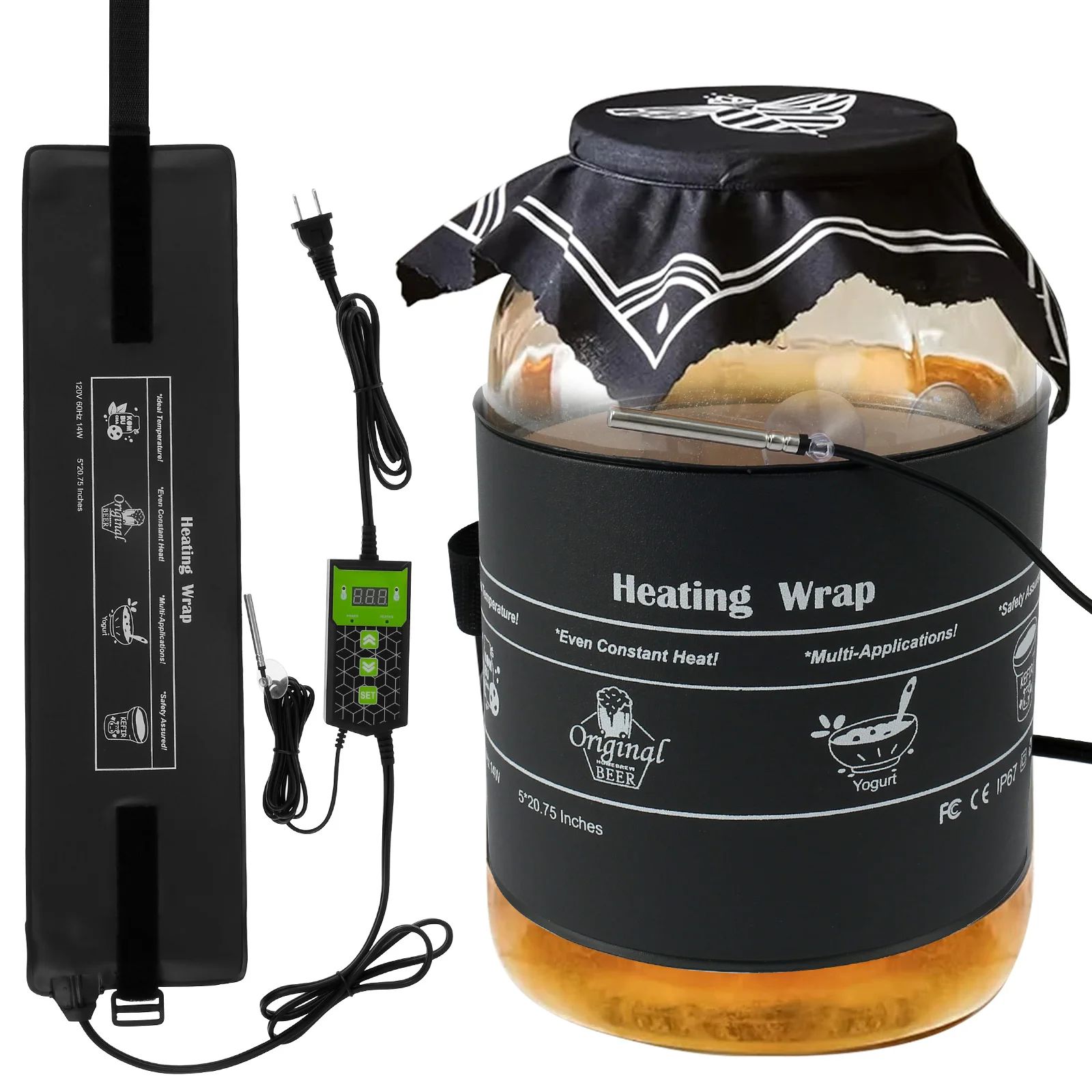 Podgrzewacz do fermentacji 110V 15W Równomierne nagrzewanie Szklany słoik Owijka grzewcza do fermentacji ciasta 45-113 ° Precyzyjna kontrola temperatury w zakresie F