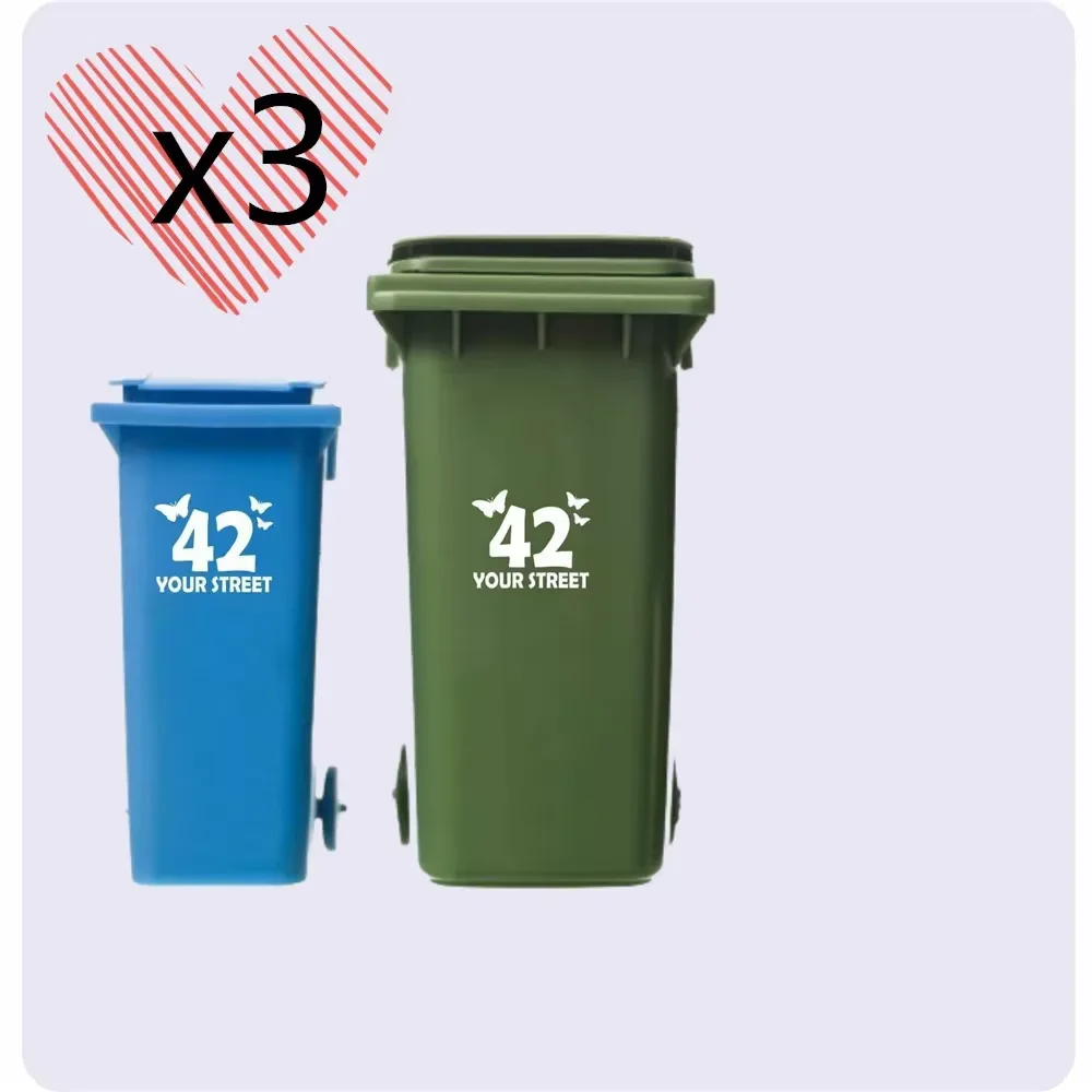 3 x WHEELIE BIN NUMBERS CUSTOMIZED HIGH QUALITY STICKERS WITH ADDRESS  BUTTERFLIES