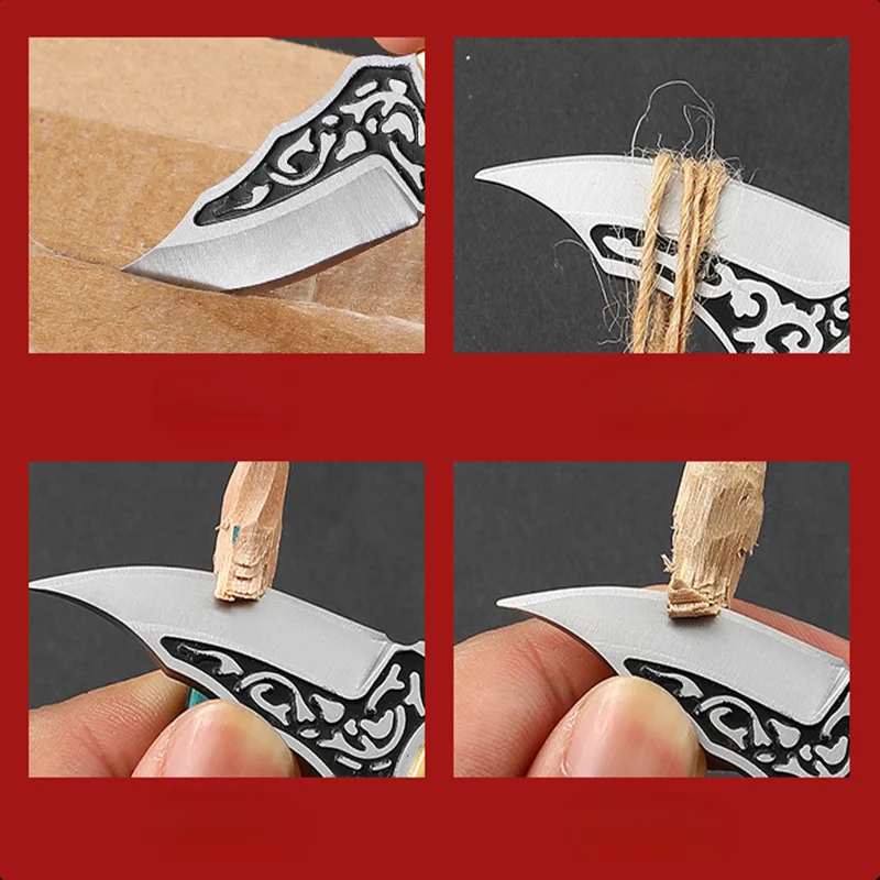 Wooden Handle Small Straight Knife Outdoor Camping Sharp Self-defense Fruit Knife Hand Meat Knife Unwrap Mini Pendant Gift Knife