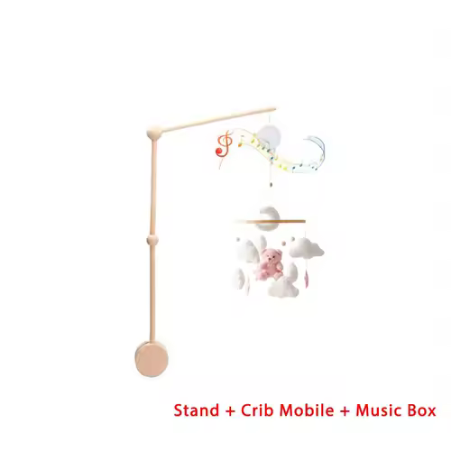 Wooden Crib Mobile Baby Bed Bell Rattle Toy Soft Felt Cartoon Bear Mobile bracket Newborn Music Box Bed Bell Hanging Bracket Toy - Image 23