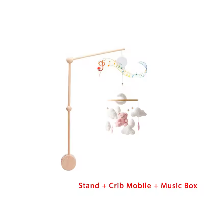 Wooden Crib Mobile Baby Bed Bell Rattle Toy Soft Felt Cartoon Bear Mobile bracket Newborn Music Box Bed Bell Hanging Bracket Toy - Image 23
