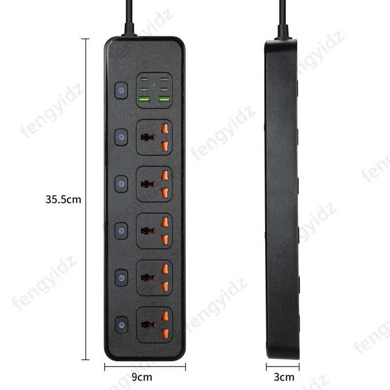 

3250W 13A 250V 5 universal socket with 4Type-C and 2USB 2m cable independent switch power strip