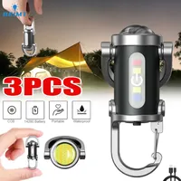 Powerful COB LED Flashlight Keychain USB Rechargeable Hanging Portable Flashlight Waterproof Keyring Camping Walking Pocket Lamp