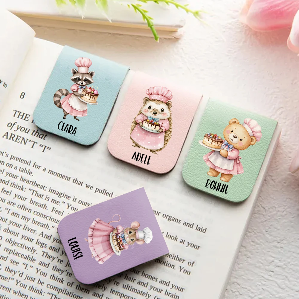 1pc Name Bookmark with cute animals,Custom Leather cute animals Bookmark,Personalized Magnetic Bookmark,Book Lover Birthday Gift