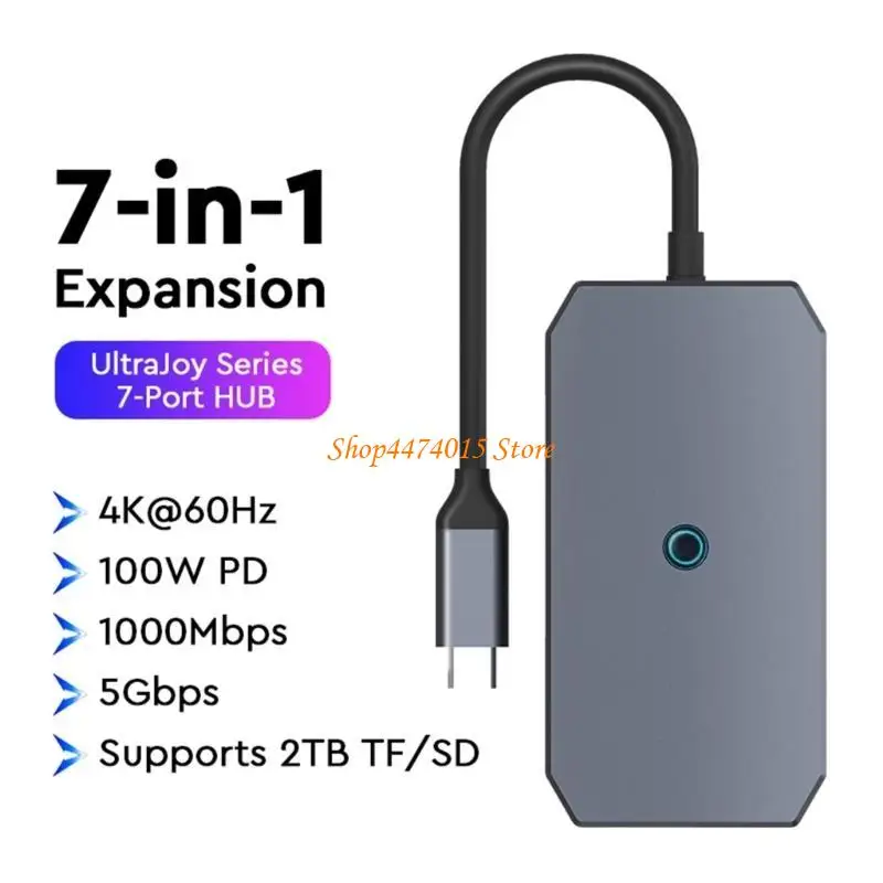 k1aa usbc station ، 7-in-1 typec hub ، يدعم شاشة 4K60Hz ، PD100W 5GBPS 2xUSB3.0