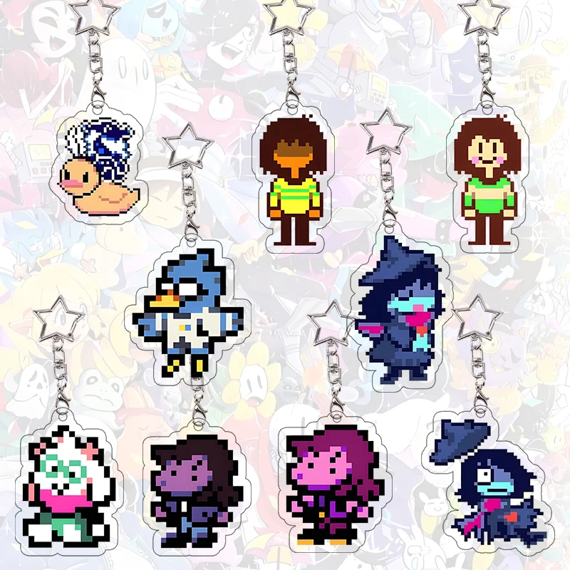 

Pixel Deltarune Acrylic Keychain Bag Decor Accessories Sans Chara Keyring Frisk Pendant Berdly Characters Ralsei Birthday Gift