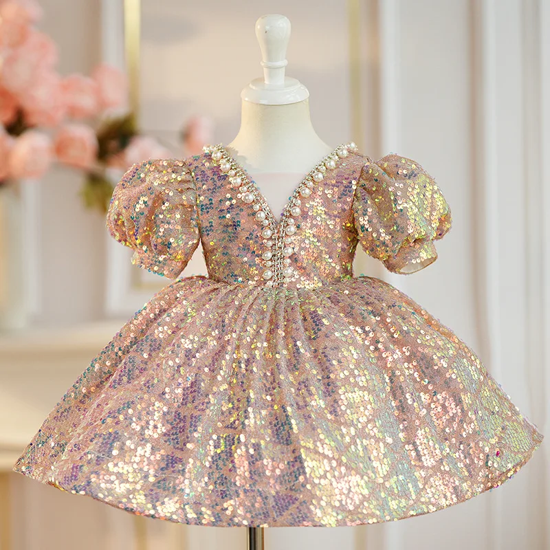 

2024Summer New Style Children princess dress for Summer Birthday Pengpeng skirt Elegant high-end Dress Piano performance costume