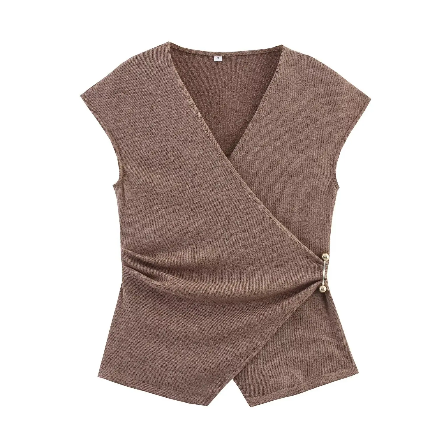 Woman's Textured Safety Pin Suit V-neck Sleeveless Slim-fit Cropped Top High Waist Straight Wide-leg Pants Summer New Suit