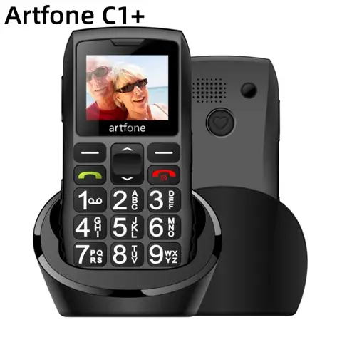 Bar Senior 휴대폰 무료 충전 도크 C1 큰 고무 키패드, 노인용 듀얼 심 원 키 SOS FM 1400mAh, Artfone C1 +