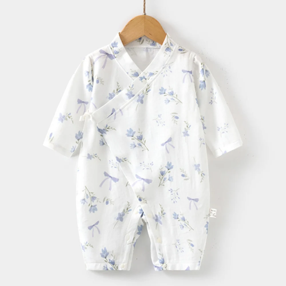 

Летний комбинезон для новорожденных из тонкой дышащей ткани с V-образным вырезом и длинными рукавами, унисекс, детская одежда для мальчиков и девочек