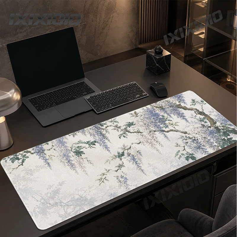 Mouse Pad White Purple Flower Gamer printon demand New Home Large Mousepad XXL Playmat Soft Carpet Non-Slip Office Mice Pad