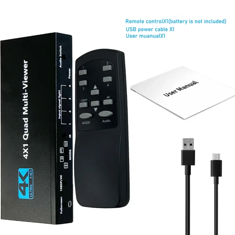 

4K HDMI Quad Screen Multiviewer 4x1 1080P 4 in 1 out HDMI Multi Viewer Seamless Switcher 5 Display Modes for Camera Laptop PC TV