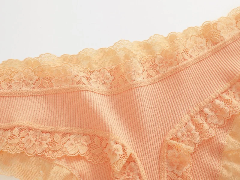 6 Stück/Set Baumwoll-Patchwork-Spitzenhöschen für Damen, einfarbig, atmungsaktiv, niedrige Taille, G-Strings, Unterwäsche, weiche, bequeme Tangas – Detail 10