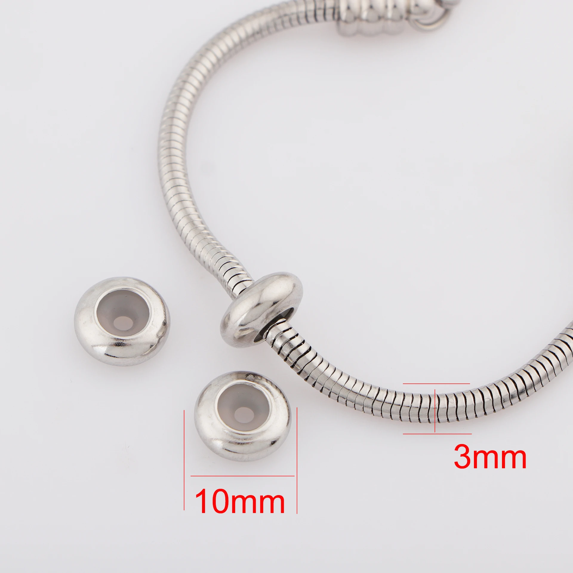 100pcs/lot Copper Stopper Clip Beads Charms with Rubber Inside Fit Bracelet Bangle DIY Spacer Beads Jewelry Making
