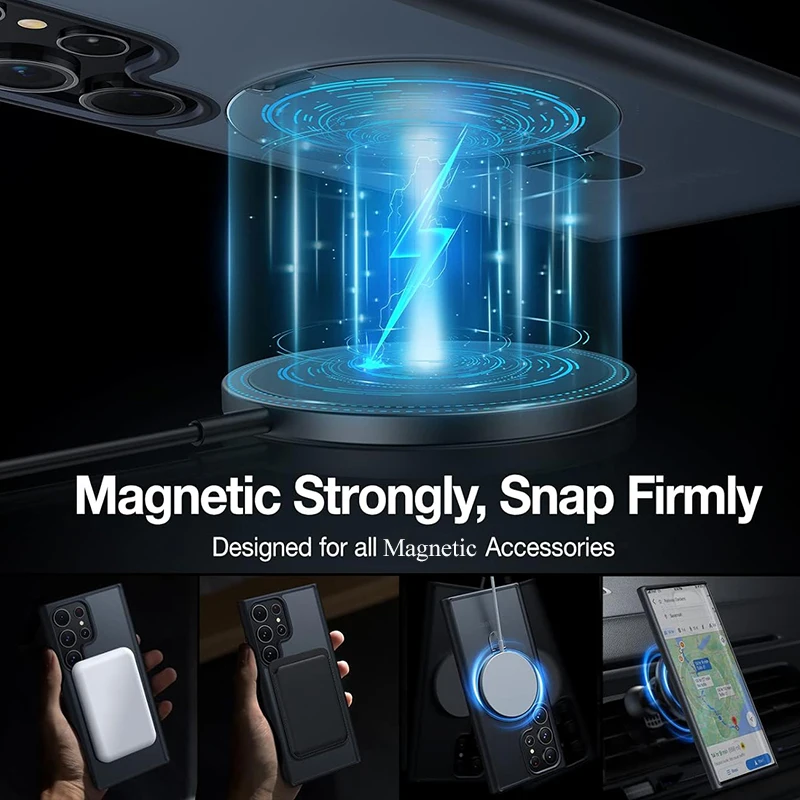 حافظة هاتف محمول بحامل مغناطيسي لهاتف سامسونج جالاكسي S25 S24 Ultra Plus S23 S22 مع غطاء خلفي شفاف بمسند حلقي #5
