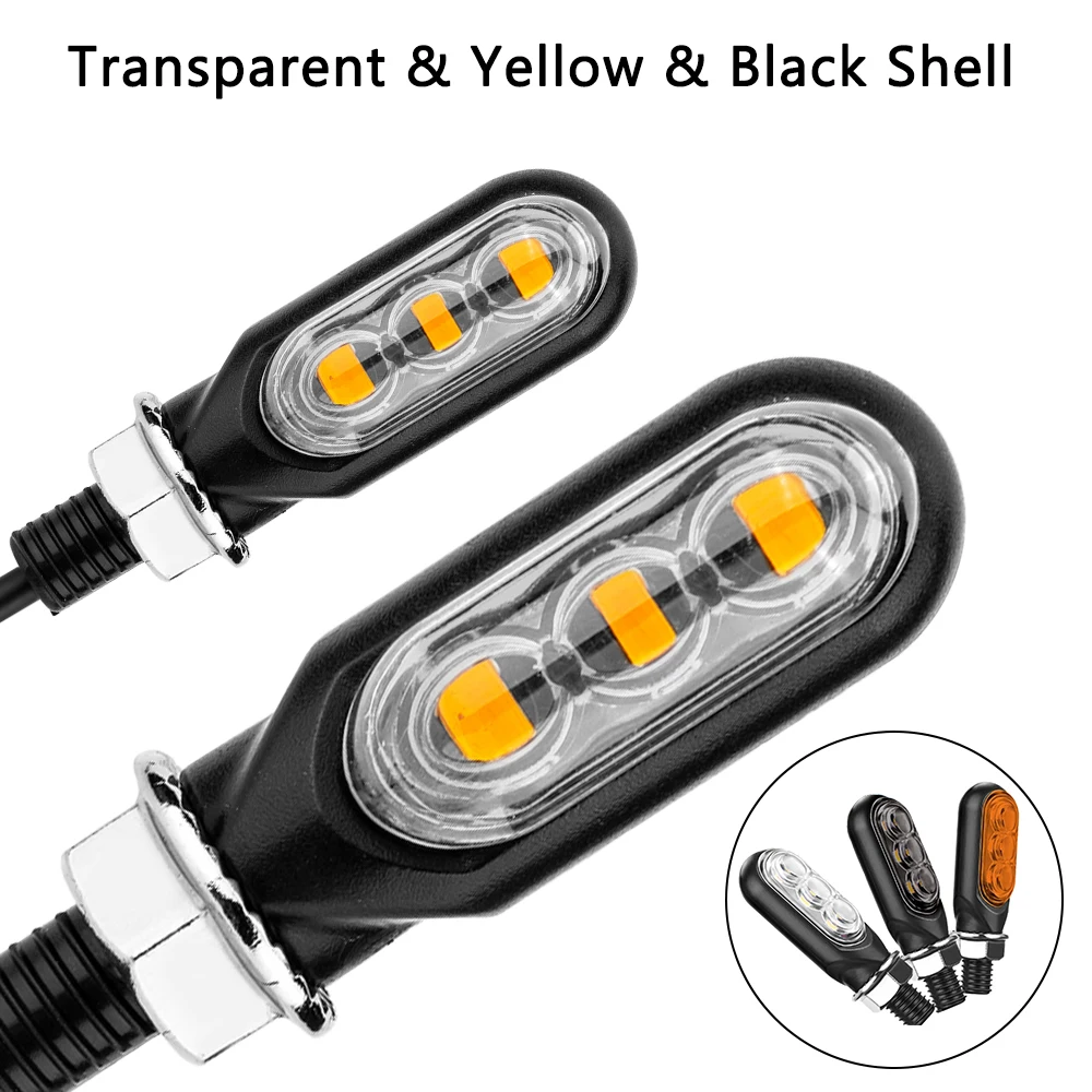 3SMD LED Motorcycle Turn Signal Lights Tail Lamps 12V 3000K 1200LM M10 Screw Flashing Universal Yellow Lights Mini Blinker