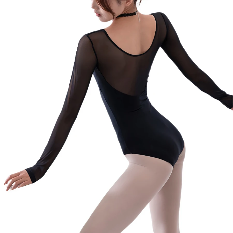 USHINE Bla Lace Bodysuit Long Sve Practice orm for Women Adult Yoga Fitn Clothes Polyester Fiber Ballet Me Splice