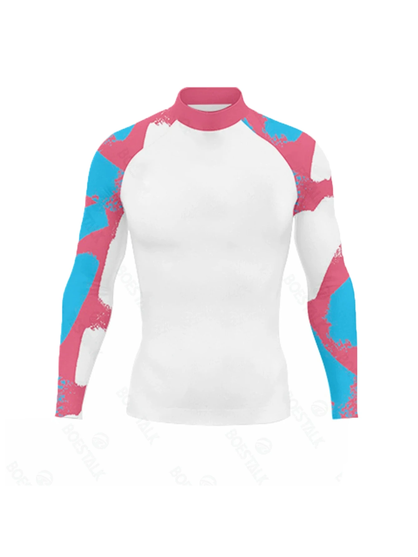Men‘s Surf Shirt Stand Collar, Long Sleeve Rash Guard, Breathable Quick Dry Stretchy Surfing Top