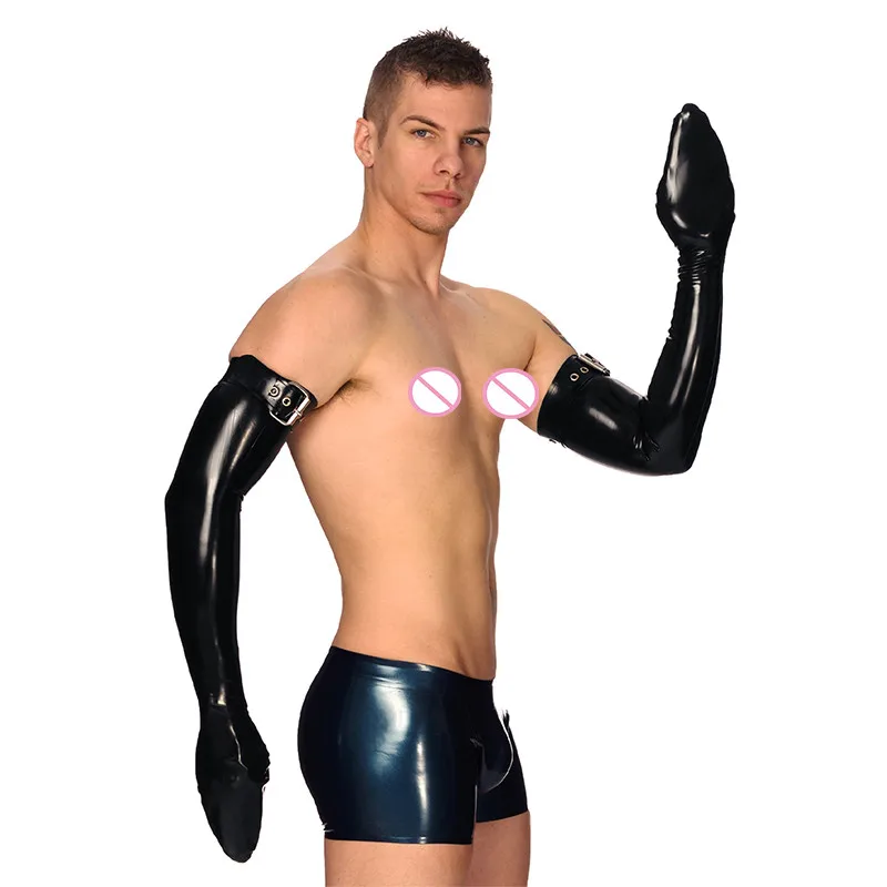 factory-fast-producing-handmade-men-male-black-latex-long-round-wrist-top-adjust-size-tight-gloves-free-shipping