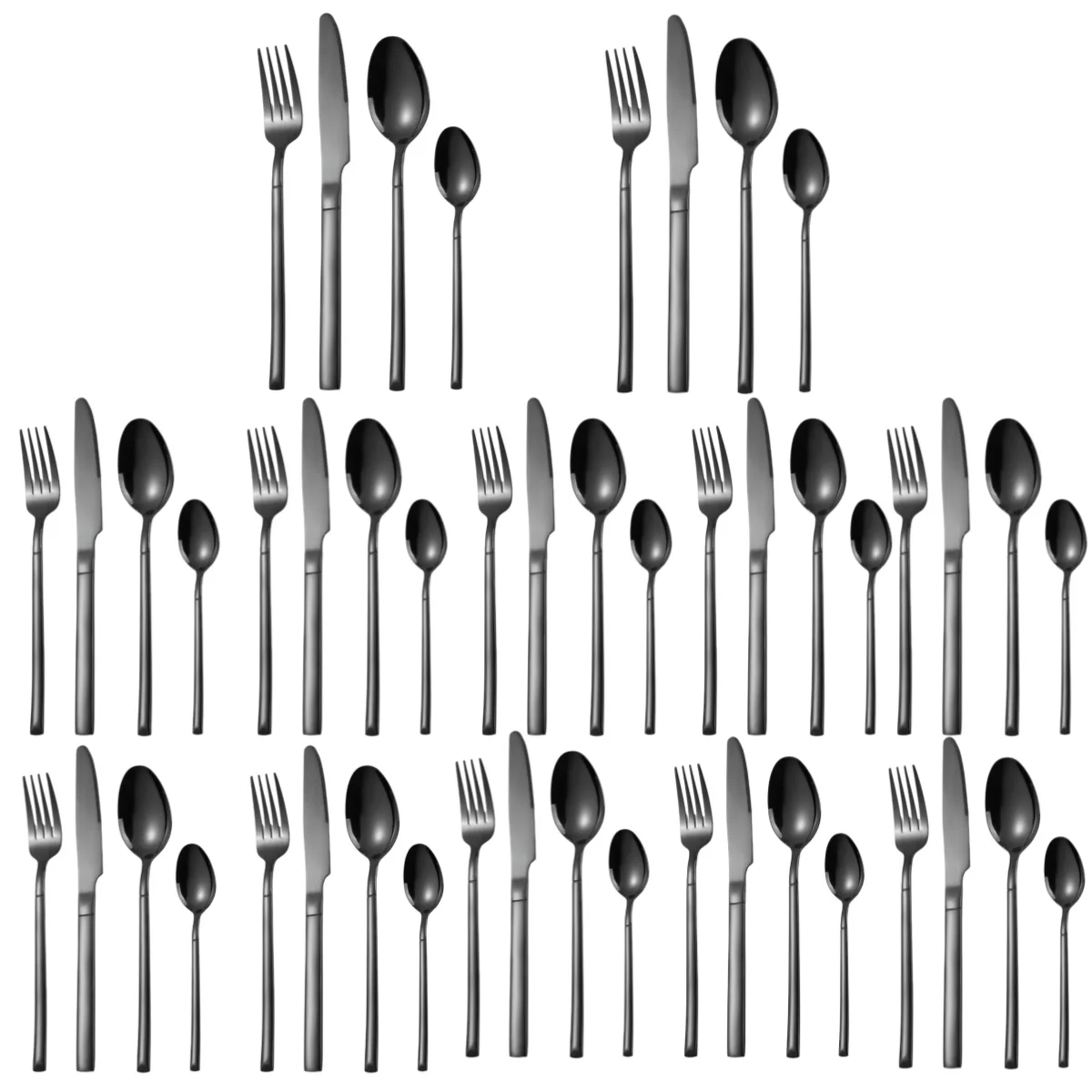 A · HOUSEWARE Black Stainless Steel Flatware Knight Square Handle 48Pieces Modern Cutlery Set for12 Elegant Tableware Silverware