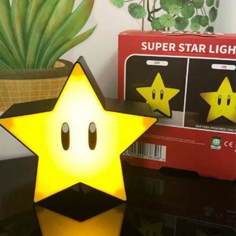 Game Super Mario Bros Night Lamp LED Sound Mushroom Question Mark Light Action Figure Toy Cartoon Star Lights Kids Birthday Gift