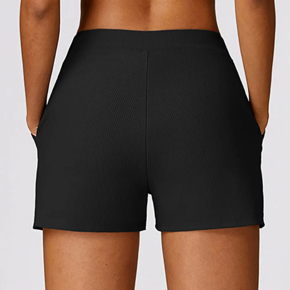 Pantalones cortos deportivos informales para mujer, Shorts acanalados de cintura alta, secado rápido, para gimnasio, Yoga, correr y Fitness,