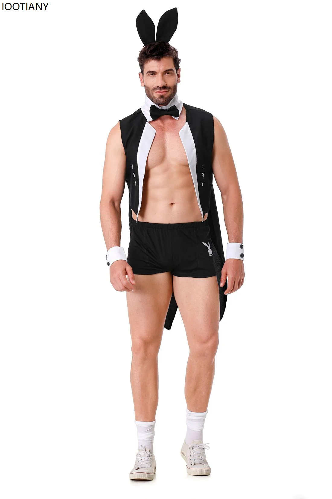 Halloween Rabbit Boy Cosplay Costumes Men Sexy Rabbit Outfits Gay Waiter Uniform Carnival Party Nightclub Stage Showing Dress Up