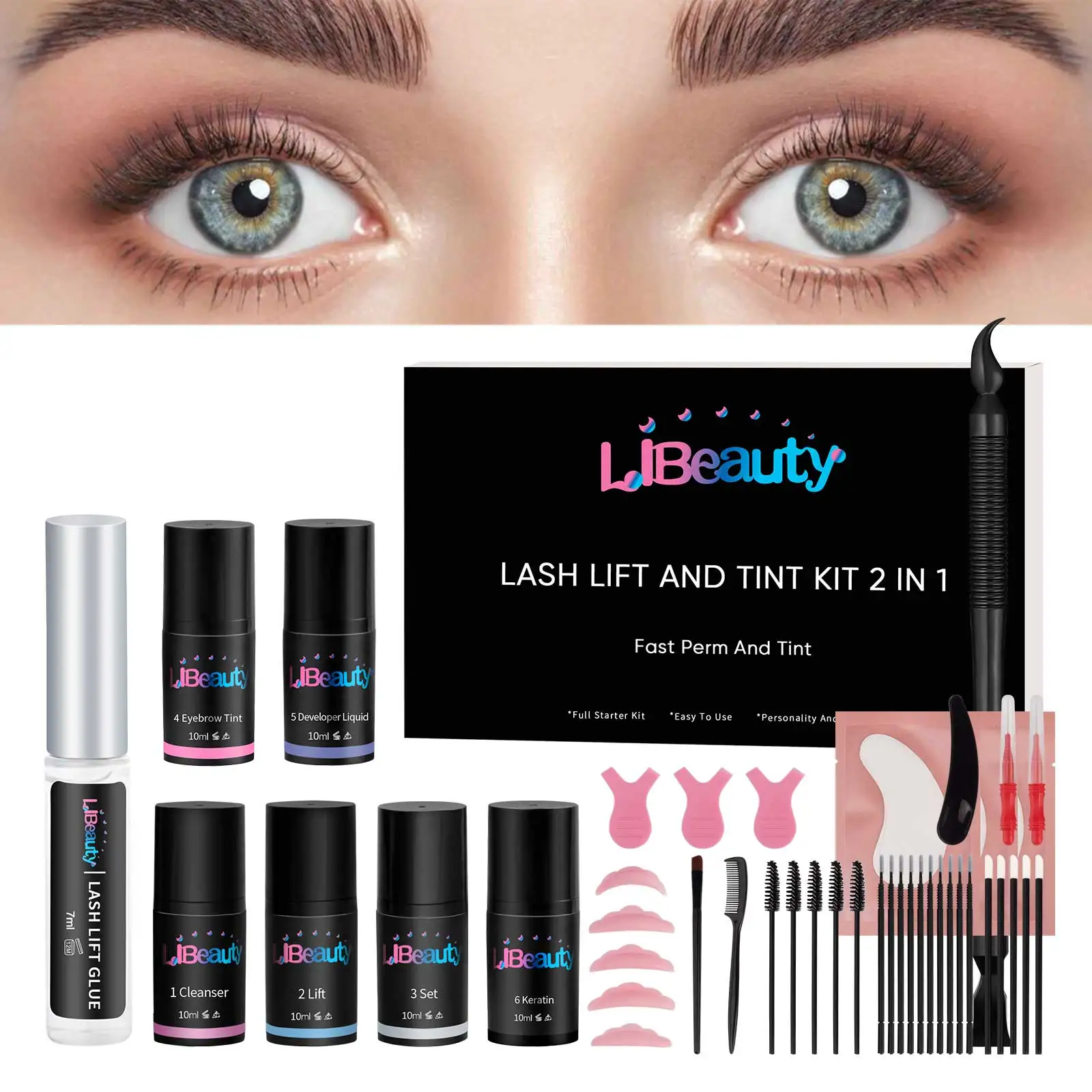 

Libeauty 4 In 1 Quick Lash Lift and Tint Kit Professional Eyelash Lifting Calia Perming Lashes Tint Brow Dye Eyes Makeup Tool