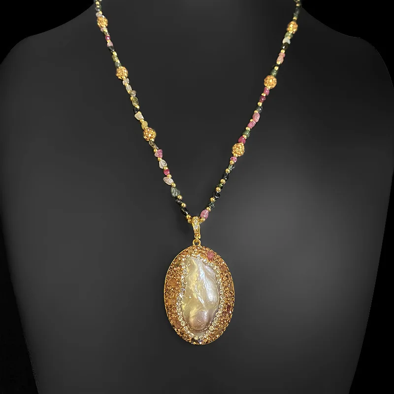 Дизайнерское нишевое персонализированное ожерелье, цепочка на шею, свитер, цепочка, прямые продажи с фабрики, трансграничный натуральный пресноводный жемчуг, турмальный