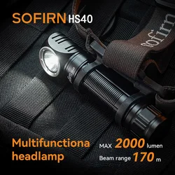 Sofirn-USB C farol de LED recarregável, lanterna poderosa com ímã cauda Cap, HS40, 2000lm, 18650