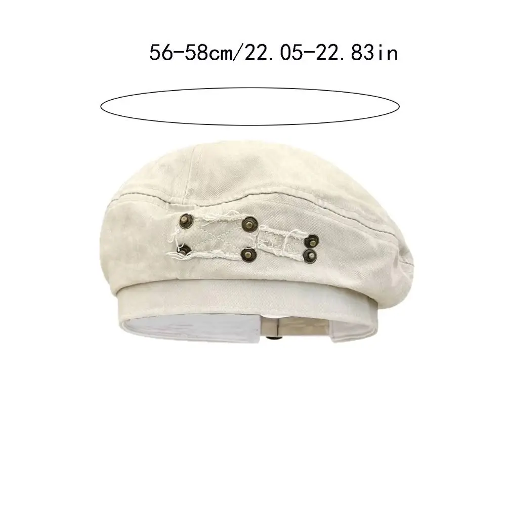Personality Japanese Style Washed Cotton Demin Berets Rivet Patch Retro Painter Hat Literary Khaki Artist Cap Streetwear