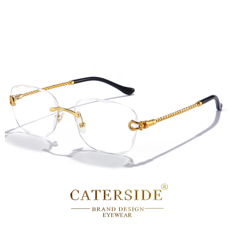 CATERSIDE Retro Mode Sonnenbrille für Damen und Herren Markendesigner Randlose Verlaufsgläser Sonnenbrillen mit Schneidegläsern Damen-Brillen – Detail 15