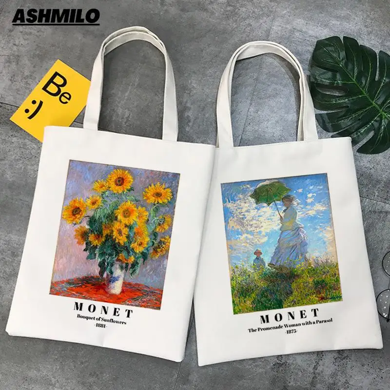 Shoulder Bag Oil Painting Aesthetics Women Canvas High Capacity Tote Bag Shopping Bags Cotton Handbags Books Bag For Girls