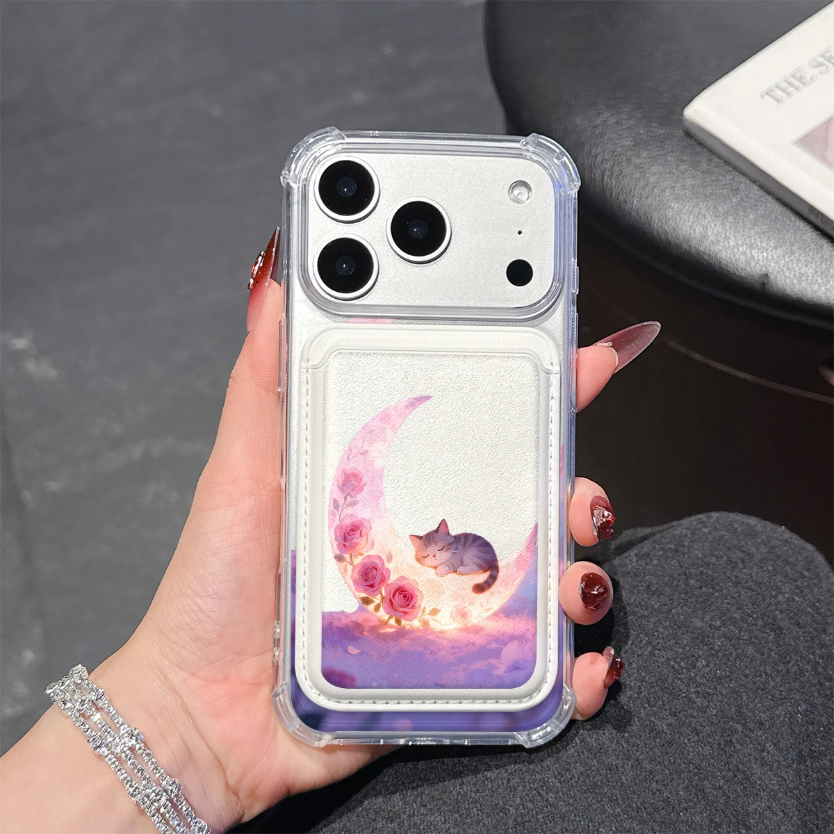 Moon Cat-s Phone Case For iPhone 17 16 15 14 13 Pro Max Plus Wallet Pocket Transparent Soft TPU for Magnetic Phone Case