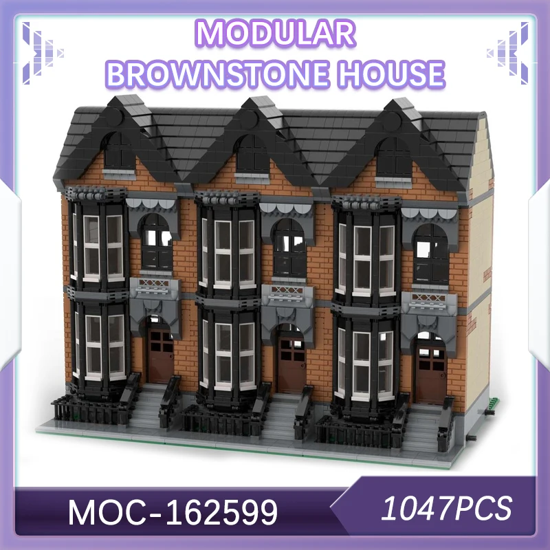 1047 Uds. Casa Modular de piedra marrón Popular nuevos bloques de construcción DIY calles urbanas Villas de piedra marrón regalos de vacaciones para niños MOC- 162599