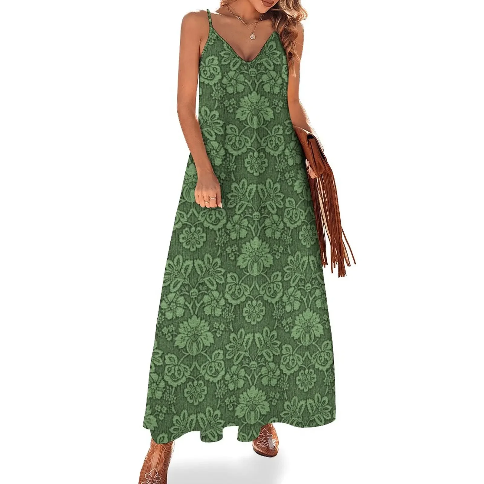 

GREEN DAMASK Pop Art Sleeveless Dress women dresses Women's summer dress