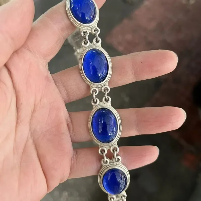 

Old Tibetan Silver 925 Inlaid with Red Green and Blue Agate Bracelets Men and Women Accessories Couple Gifts