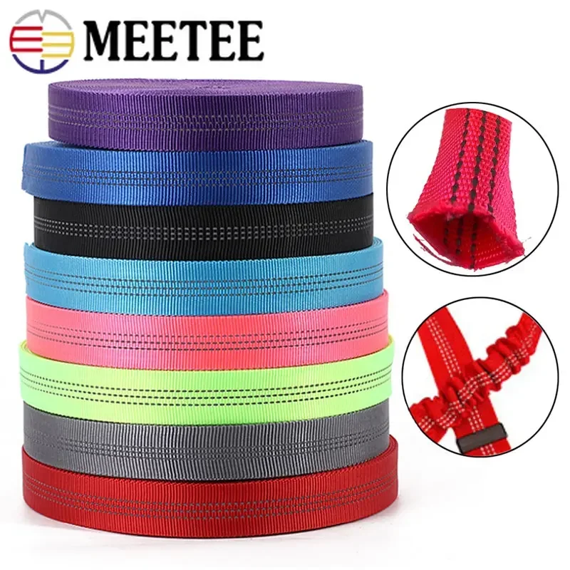 2/5/8/10Meters Reflective Nylon Webbing Tape Double-layer Tubular Backpack Ribbon Pet Collar Bias Binding DIY Sewing Accessories