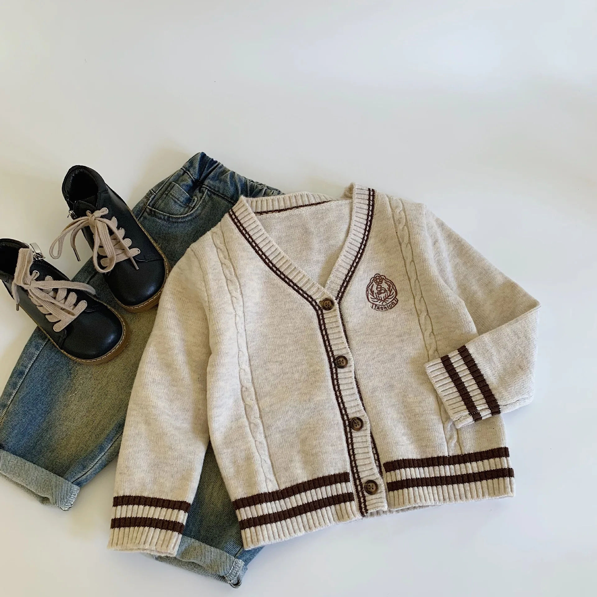 Children Clothes Kids Sweater New Fall 2024 Embroidered Preppy Style Coat Boys Vest Fashionable Simple Casual Knit Top