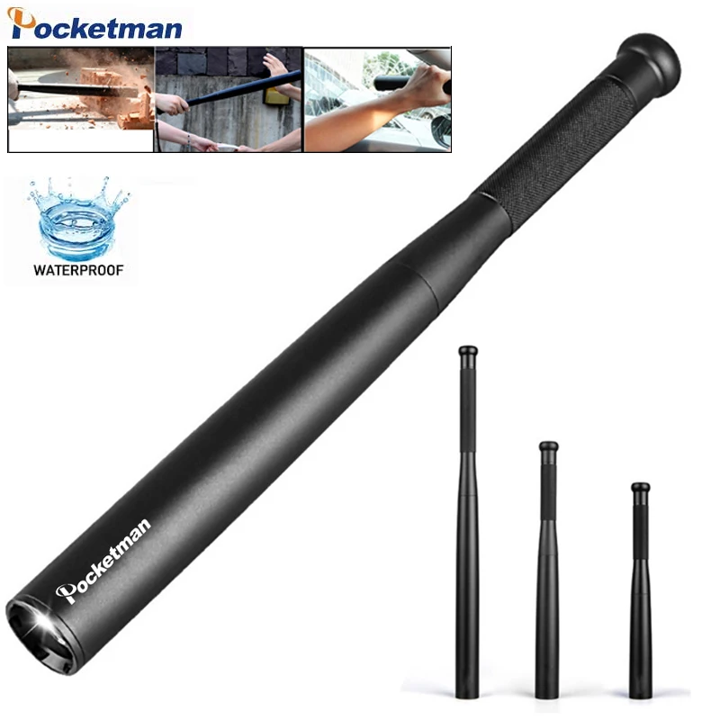 Portable Baseball Bat LED Flashlight Aluminum Alloy Torch Super Bright Baton for Outdoor Emergency Self-defense