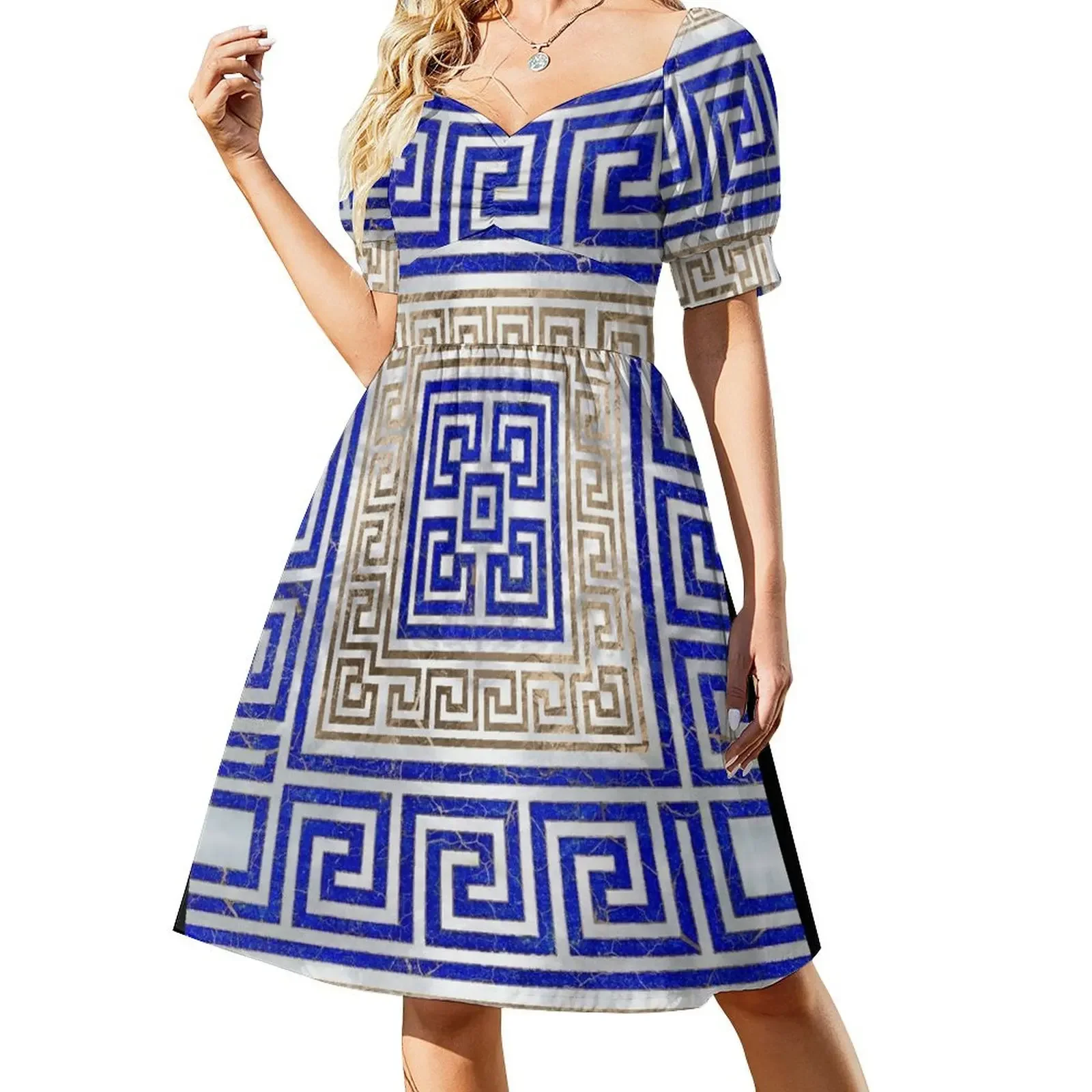 Greek Key Ornament - Lapis Lazuli and Gold #1 Sleeveless Dress Women's clothing Party dresses Dress