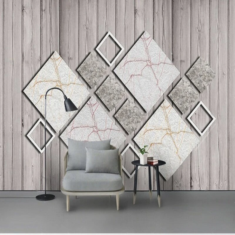 

Современная элегантная и простая деревянная плитка, трехмерный геометрический телевизор, роскошное украшение для дома, фон для спальни, стена