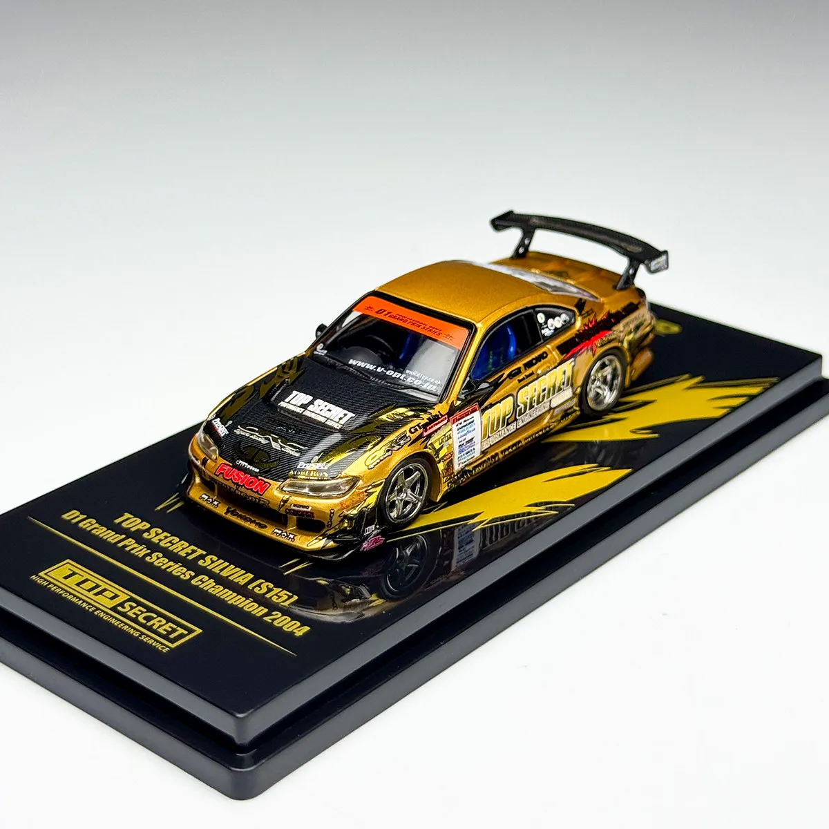 In stock 1: 64. New product. TOP SECRET Silvia S15 Gold alloy die-cast static car model. Limited edition. Gift.