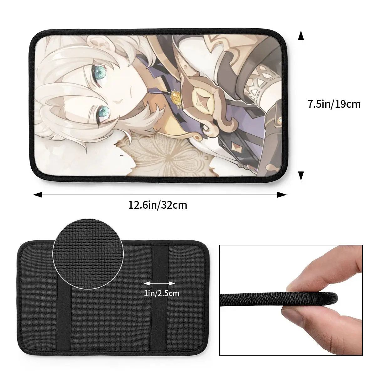 Four Seasons Car Arm Rest Cover Mat Genshin Impact Smug Albedo Plaid Non-slip Center Console Cover Pad Anime Auto Interior