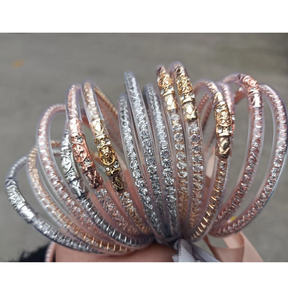 3pcs/set Rhinestone Crystal Bangles Bless Tibetana Temple Buddha Girl Bracelet Glitter Jelly Bangles Bracelet for Women Jewelry