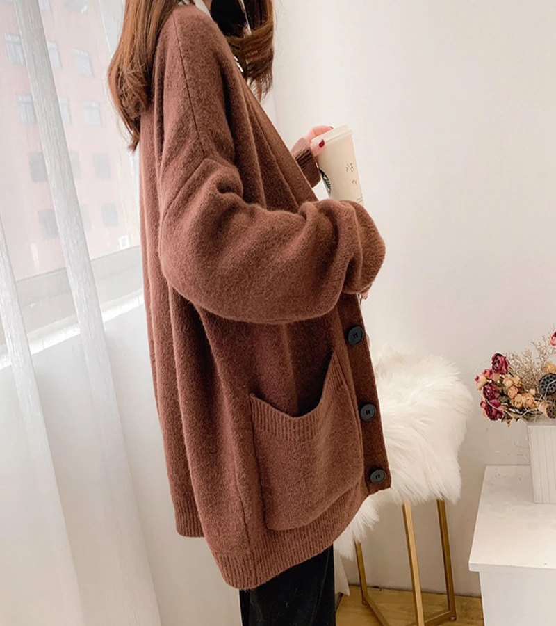 Women Spring  Cardigan With Pockets  Clothing Soft and Comfortable Coat Knitted V-Neck Long Cardigan Female Sweater Jacket