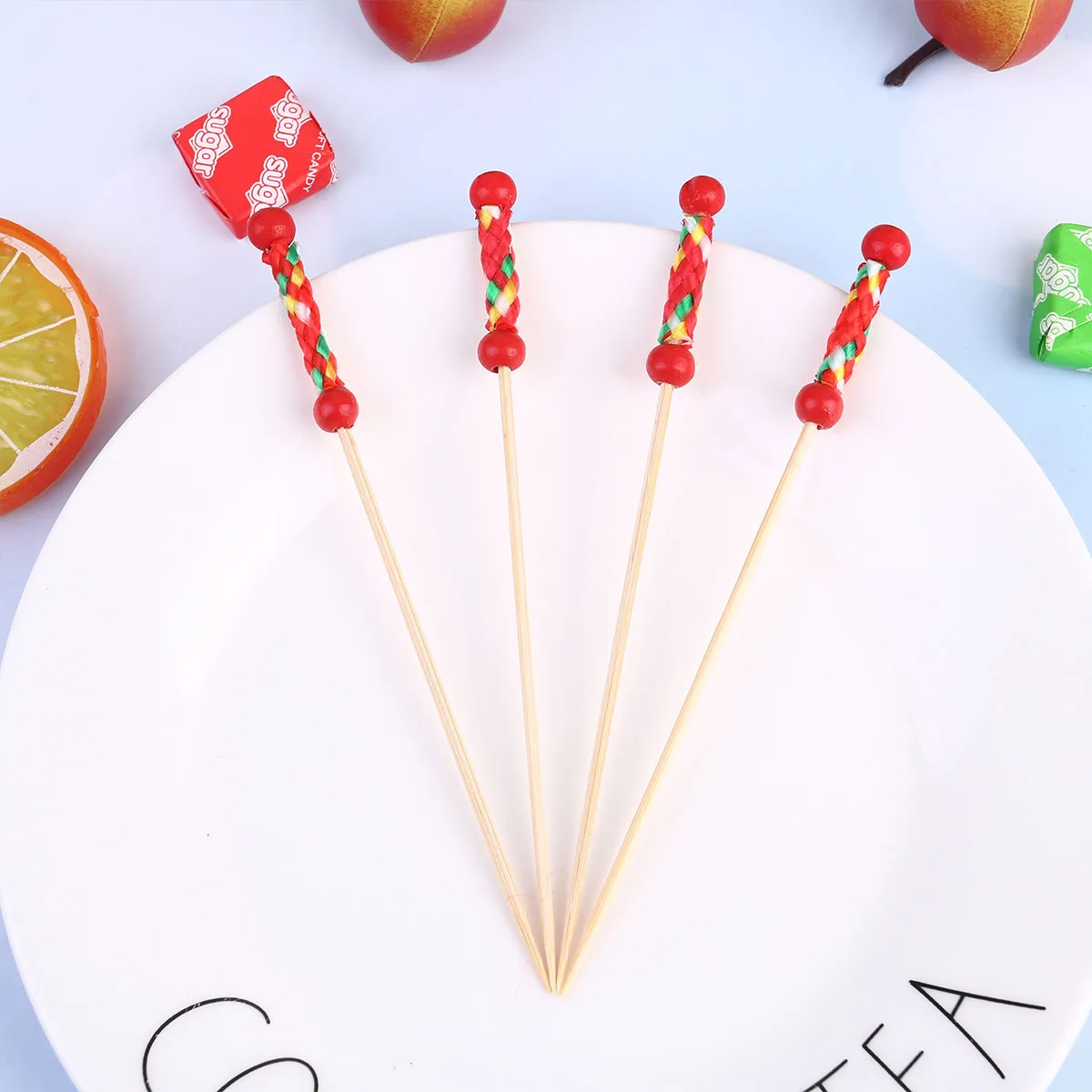 

100pcs Bamboo Picks Smooth Cocktail Drink Fruit Food Sticks Party Appetizer Picks For Birthday Wedding Shower Decoration