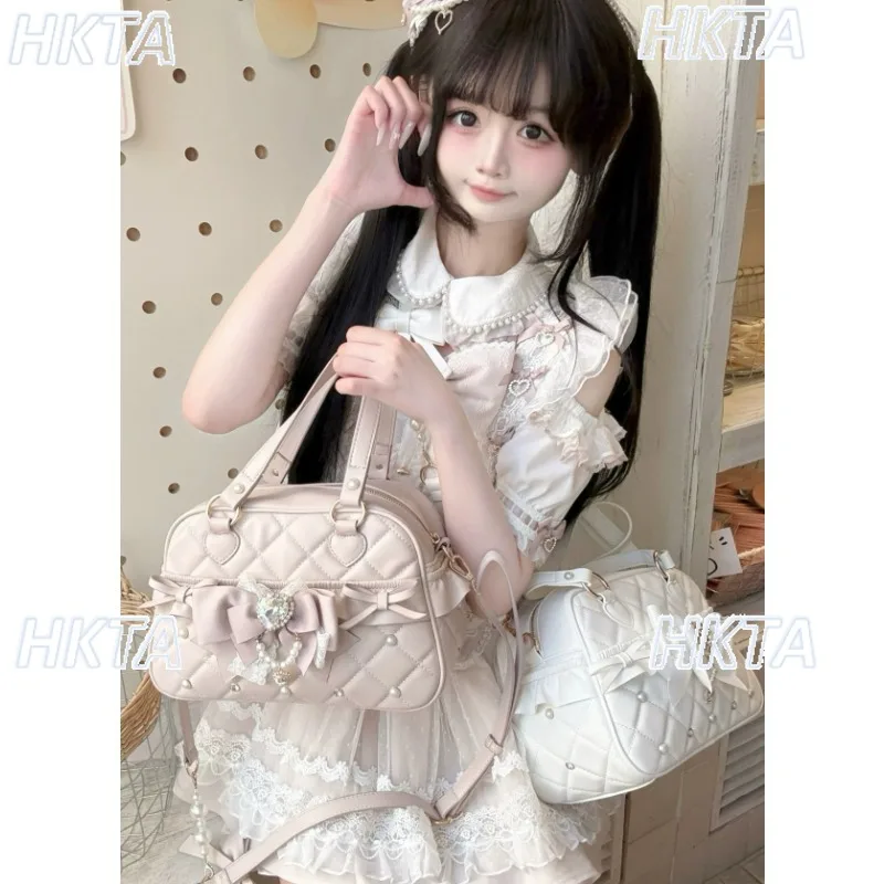 Japanese Sweet Girls Lace Love Diamond Crossbody Backpack Bag 2026 New Cute Princess Lolita Bag Temperament Shoulder Bag Women