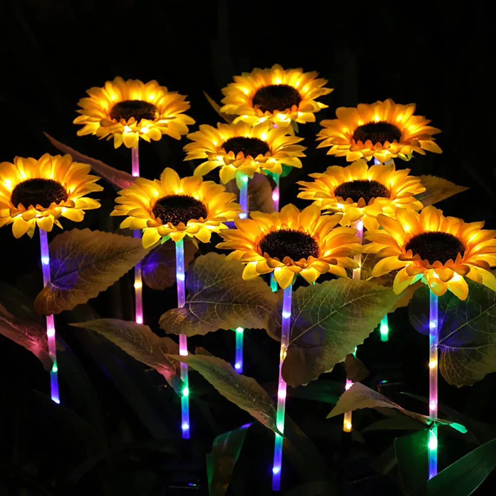 Solar Led Light Outdoor Colorful Sunflower Flower Waterproof Led Lawn Lamp for Garden Decoration Country House Wedding Patio